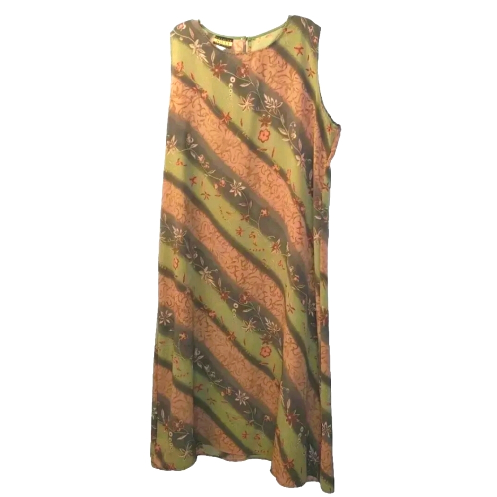 Y2k Hawaiianian Maxi Dress Woman Plus 2X Fairy Green Brown Floral Coastal Boho